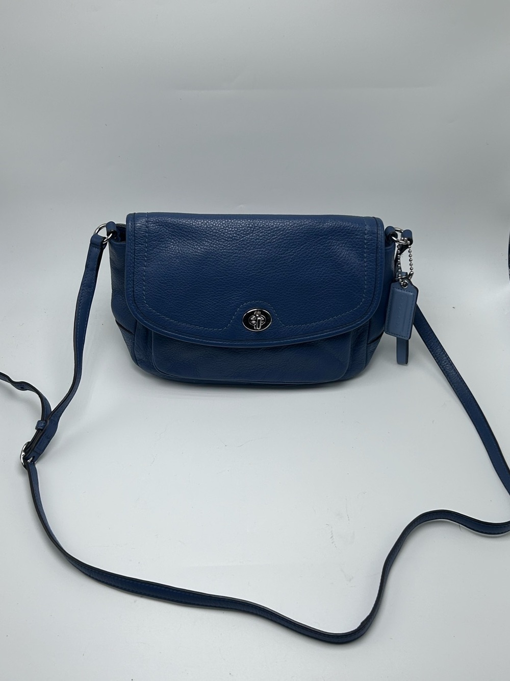 Coach Park Leather Flap Crossbody Bag F28725 Blue Pebbled Leather